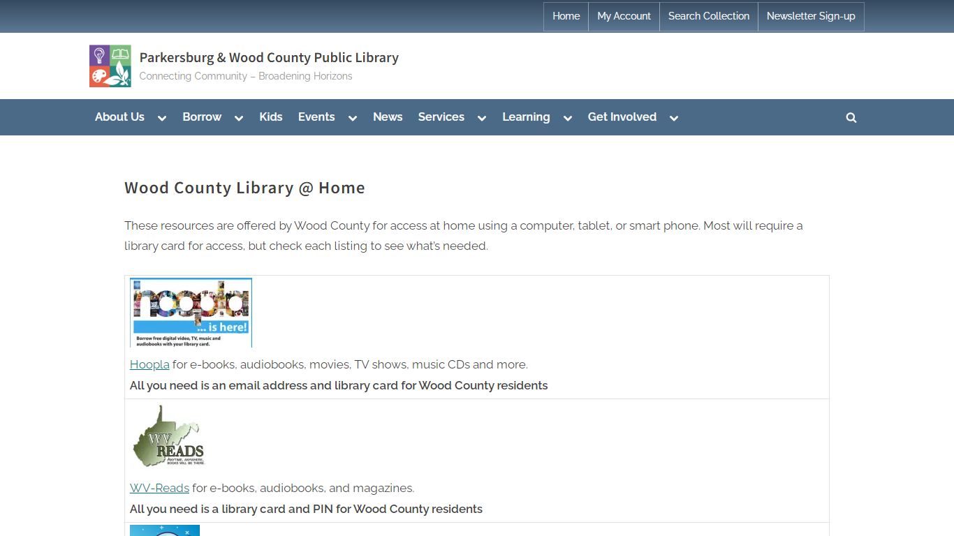Wood County Library @ Home - Parkersburg & Wood County Public Library