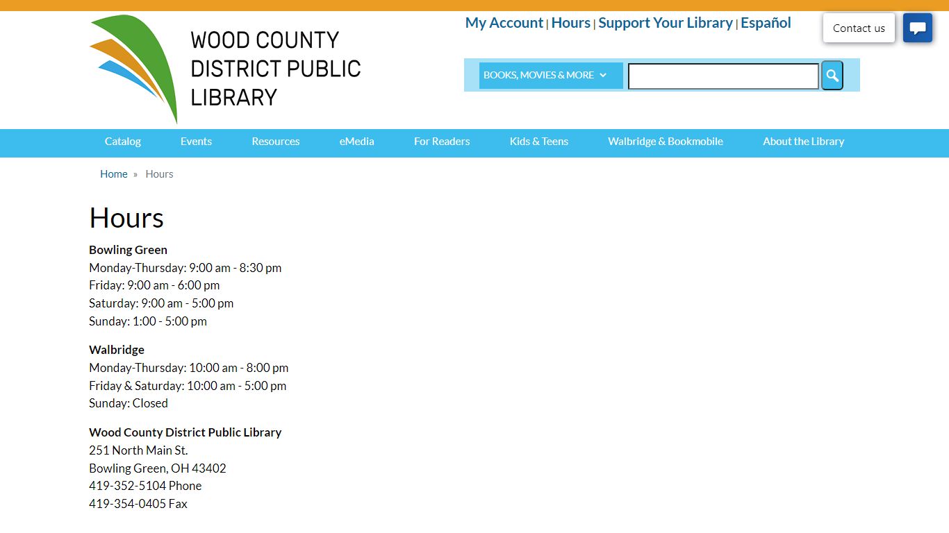 Hours | Wood County District Public Library